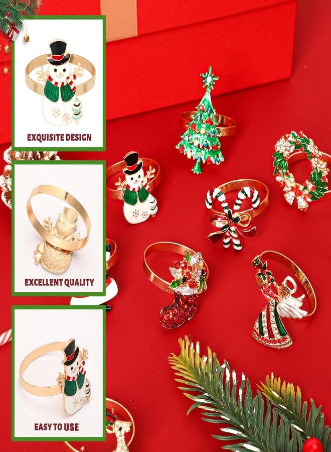 DTOFOOT 12 Pieces Christmas Napkin Rings Christmas Napkin Holders for Cloth Napkins Rhinestone Crystal Holiday Napkins for Dinners Parties Wedding Adornment Table Decorations - Image 3
