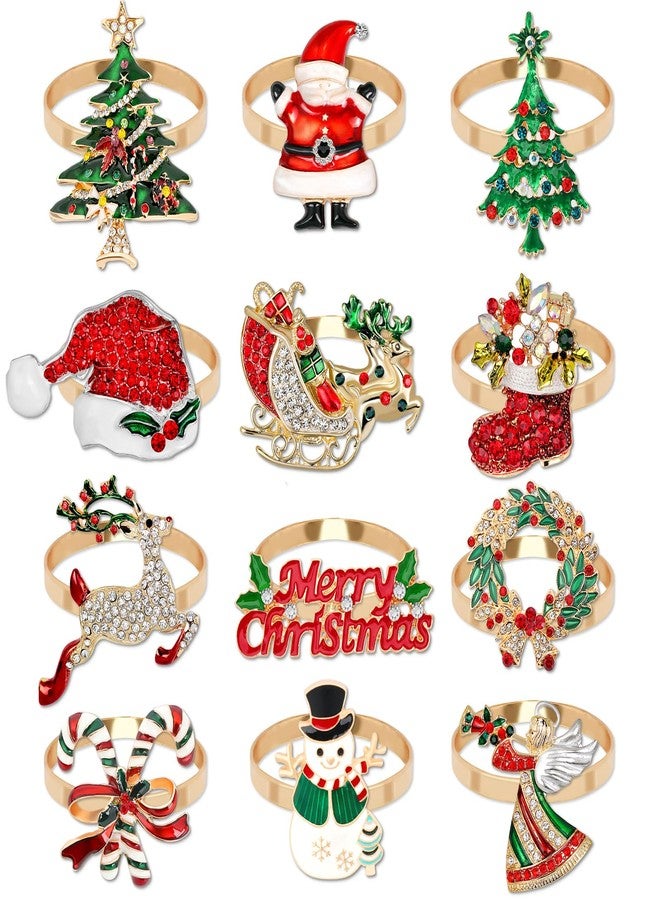 DTOFOOT 12 Pieces Christmas Napkin Rings Christmas Napkin Holders for Cloth Napkins Rhinestone Crystal Holiday Napkins for Dinners Parties Wedding Adornment Table Decorations - Image 1