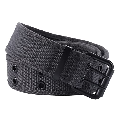 moonsix Canvas Web Belts for Men,Solid Color Casual Double Hole Grommet Belt,Grey - Image 5