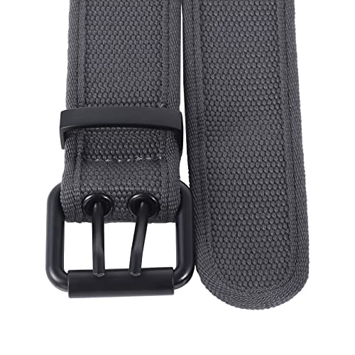 moonsix Canvas Web Belts for Men,Solid Color Casual Double Hole Grommet Belt,Grey - Image 2