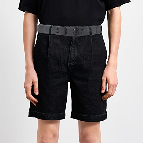 moonsix Canvas Web Belts for Men,Solid Color Casual Double Hole Grommet Belt,Grey - Image 3