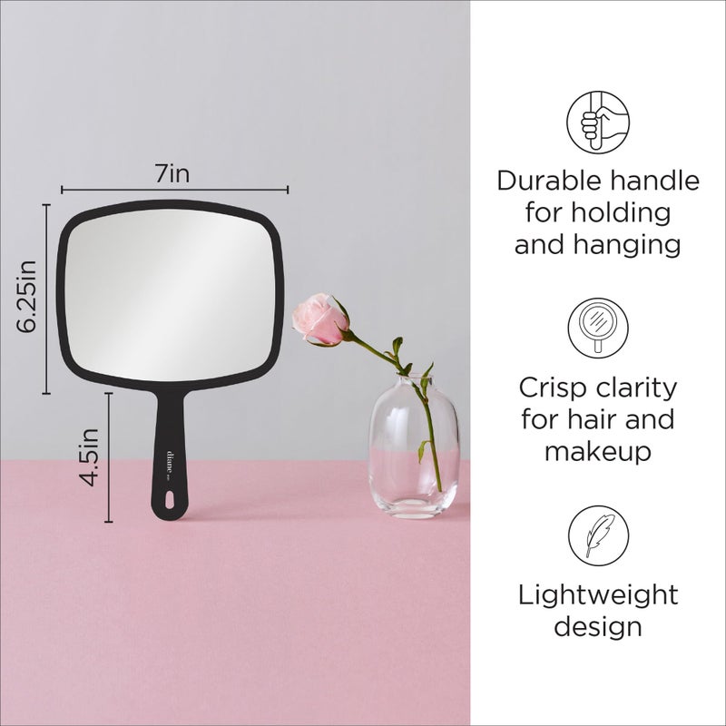 Diane Professional Quality Hand Mirror, Single Sided Hand Held Mirror with Handle for Salon, Barber, Vanity, Grooming, Shaving, and Travel, Medium, 7.5" x 10.75", Black - Image 2