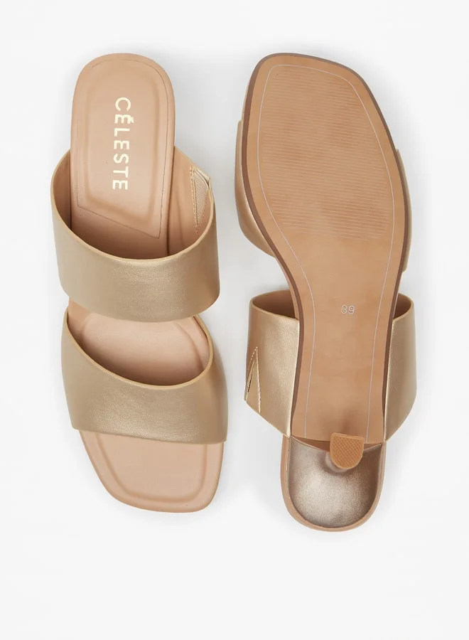 Celeste Women's Solid Slip-On Sandals with Kitten Heels