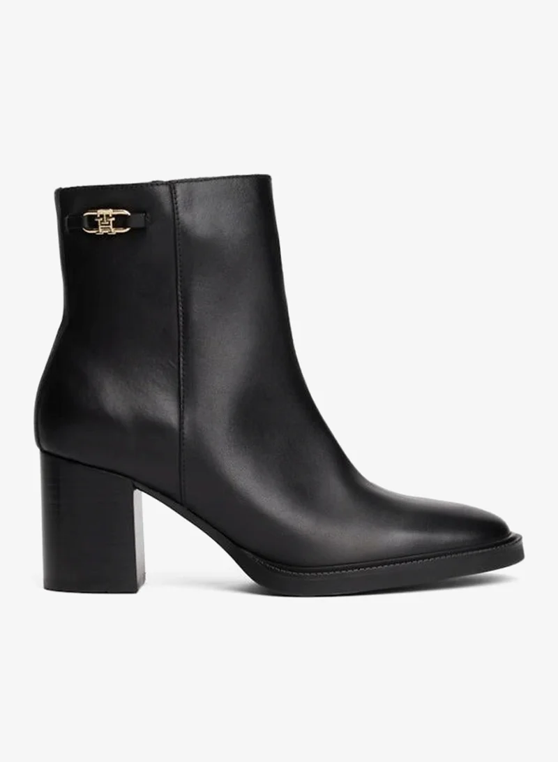 Stacked Heel Leather Ankle Boot