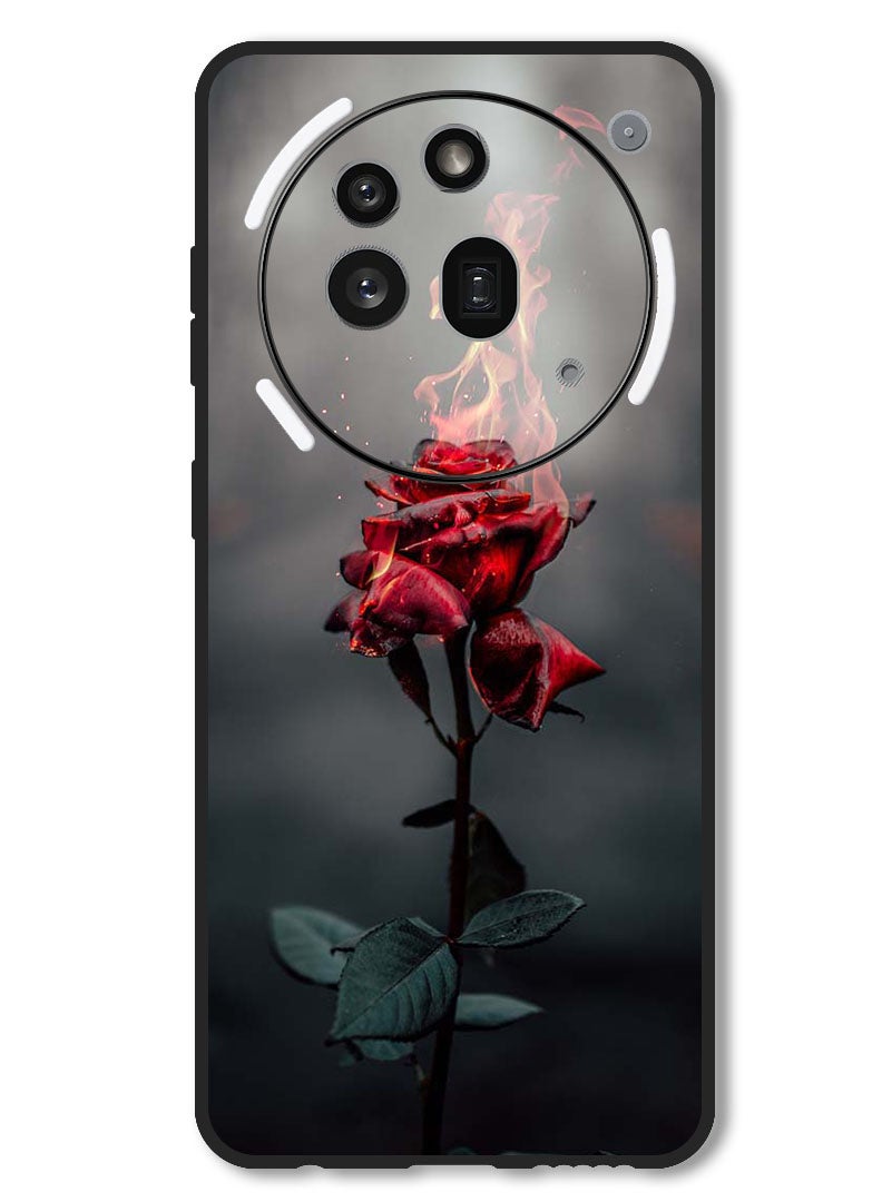 Theodor Case Compatible with Nothing Phone 3a Pro Protection Shockproof Bumper Cover Burning Red Rose - Image 1