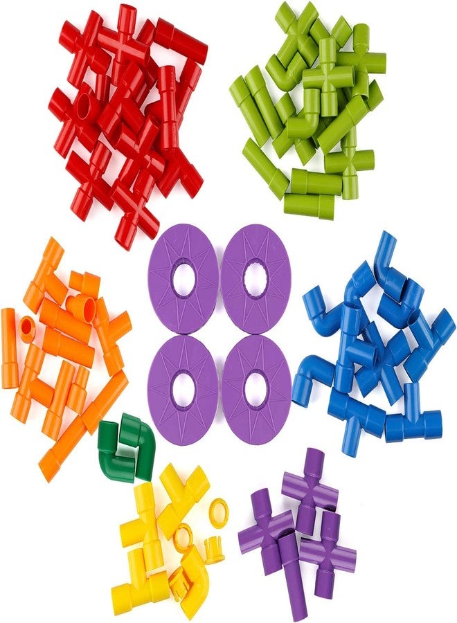 PULSBERY لعبة تركيب الأنابيب التعليمية للأطفال من بولسبري - 85 قطعة من أنابيب المياه البلاستيكية، مجموعة بناء إبداعية على شكل أقفال أنابيب مع عجلات، ألعاب تعليمية للأطفال في مرحلة ما قبل المدرسة (85 قطعة/متعددة الألوان) - Image 2