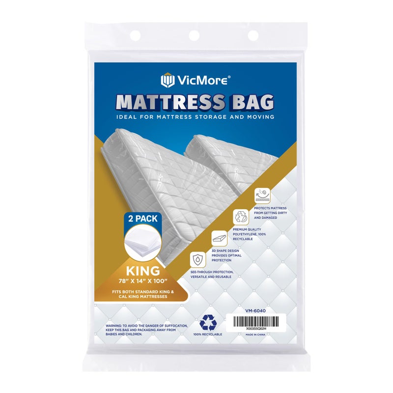 VICMORE 2 Pack King Mattress Bags for Moving Storage  Disposal  Clear HeavyDuty Plastic Covers TearResistant  Dustproof Recyclable