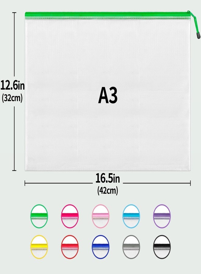 JARLINK A3 (16.9x12.4 in, 24 Pcs) Mesh Zipper Pouch, 12 Colors Extra Large Zipper Bags, Waterproof File Pouches for Office Supplies, Puzzles, Board Game, School, Travel Accessories& Craft Projects - Image 2