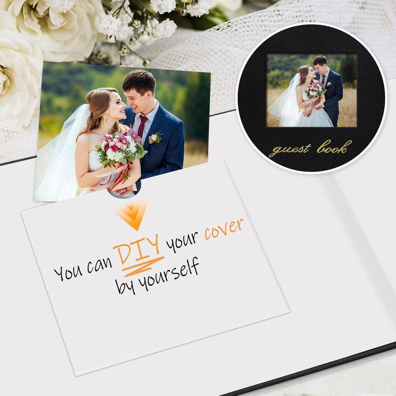 SUNEE Wedding Guest Book - Polaroid Guest Book Weddings Reception, Linen Cover 7" x 9" Guest Book for Baby Shower, Birthdays and Special Events, 100 Blank Pages for Wedding Sign in and Photos, Black - Image 4