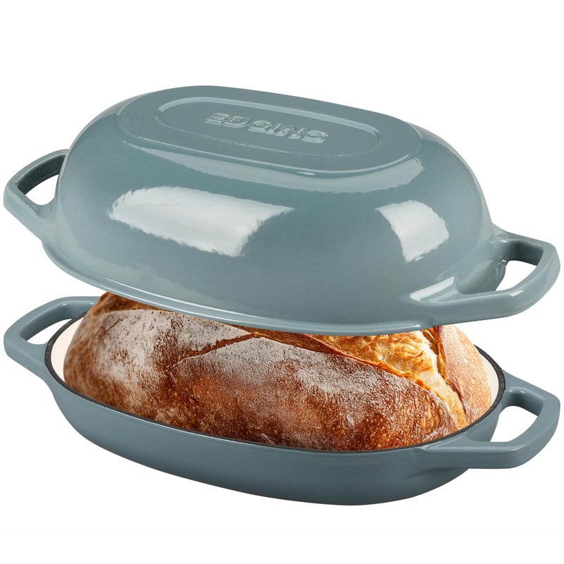 EDGING CASTING Enameled Cast Iron Oval Dutch Oven Pot with Lid, Dutch Oven for Sourdough Bread Baking, Bread Oven, Bread Dutch Oven, Oval Bread Pan, 5qt, Seasalt - Image 3