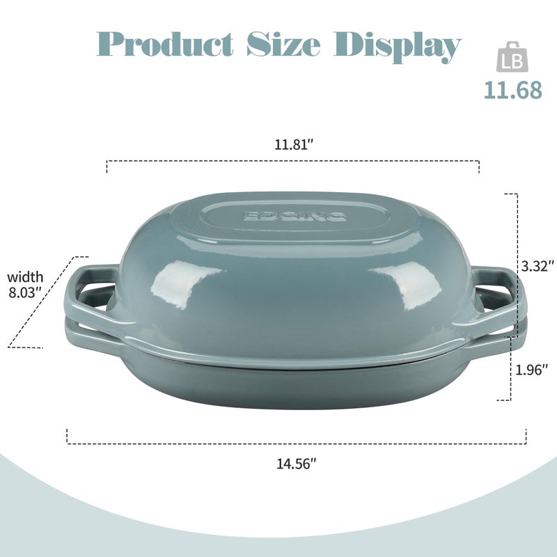 EDGING CASTING Enameled Cast Iron Oval Dutch Oven Pot with Lid, Dutch Oven for Sourdough Bread Baking, Bread Oven, Bread Dutch Oven, Oval Bread Pan, 5qt, Seasalt - Image 2