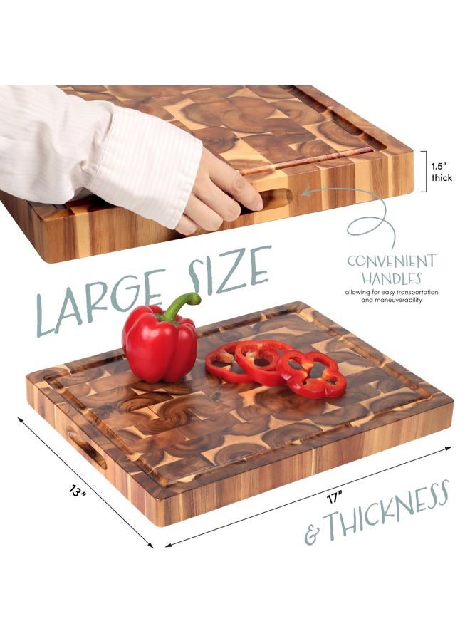FANICHI Cutting Board (17x13x1,5in) End Grain Cutting Board, Acacia Wooden Cutting Board, Butcher Block, Chopping Board - Reversible Multipurpose For Kitchen with Juice Groove, Cracker Holder & Inner Handles. - Image 5