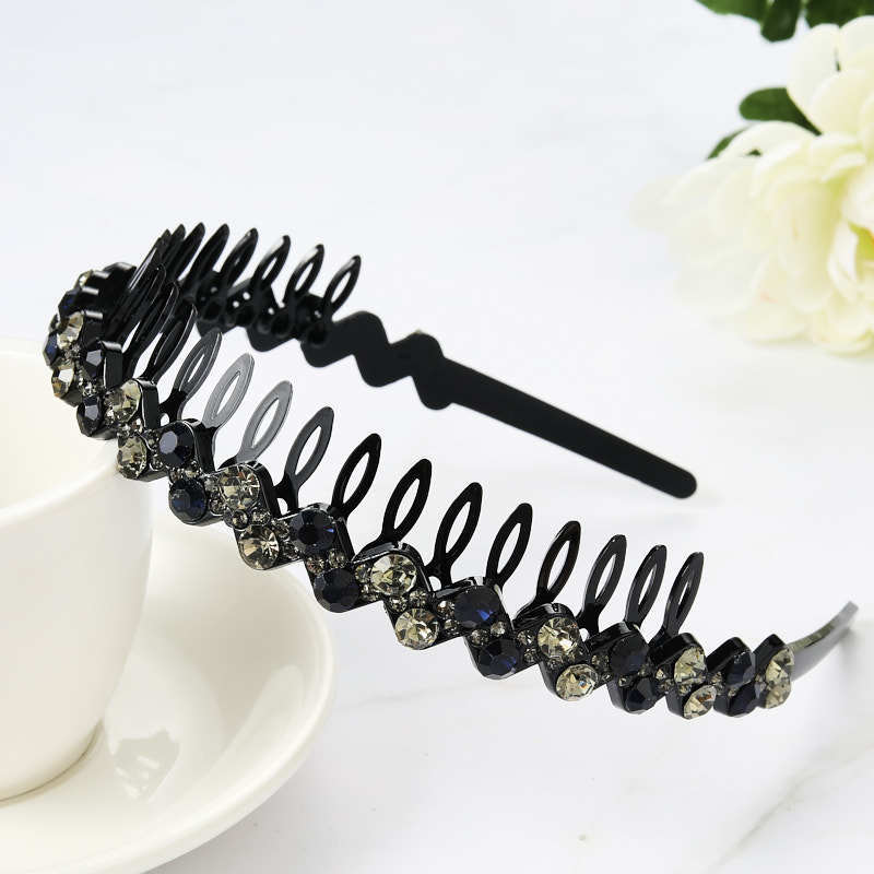 Generic Wholesale Rhinestone Hairband Non-Slip Grip z-shaped gray + dark blue