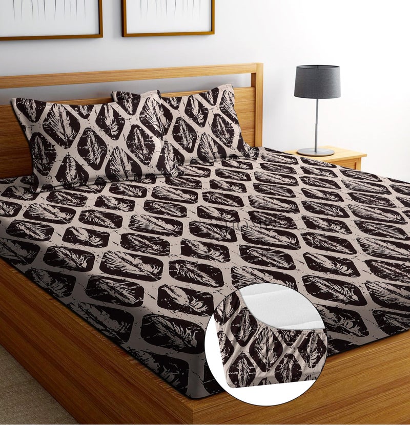 SHOMES Cotton Feel Glace Cotton Elastic Fitted Bedsheet with 2 King Size Pillow Covers,Double Bed with All Around Elastic,Fits Upto 8 Inches Mattress,Size 72 x 78 Inches (Wine,Floral Printed),250 TC - Image 1