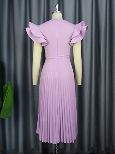 AOMEI Women's Light Purple Square Collar Ruffles Sleeve Pleated Elegant Midi Dress (4XL,4X-Large) - Image 5