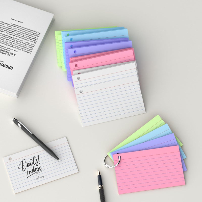 AILZFEI 250 Count Colored Index Cards 3x5 Inch with Key Ring, 180gsm Heavy Weight Flash Cards 5 Color (50 Sheets Each) Portable Note Taking for Students, Teachers, Study Note Cards for Office School Supplies - Image 4