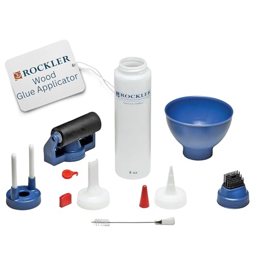 Rockler Wood Glue Applicator Set – Wood Working Glue Bottle (8oz) w/Glue Spout & Red Cap, Glue Line Centering Attachment, Silicone Glue Brush, & More – Easy to Clean Bottle with Brush Applicator - Image 1