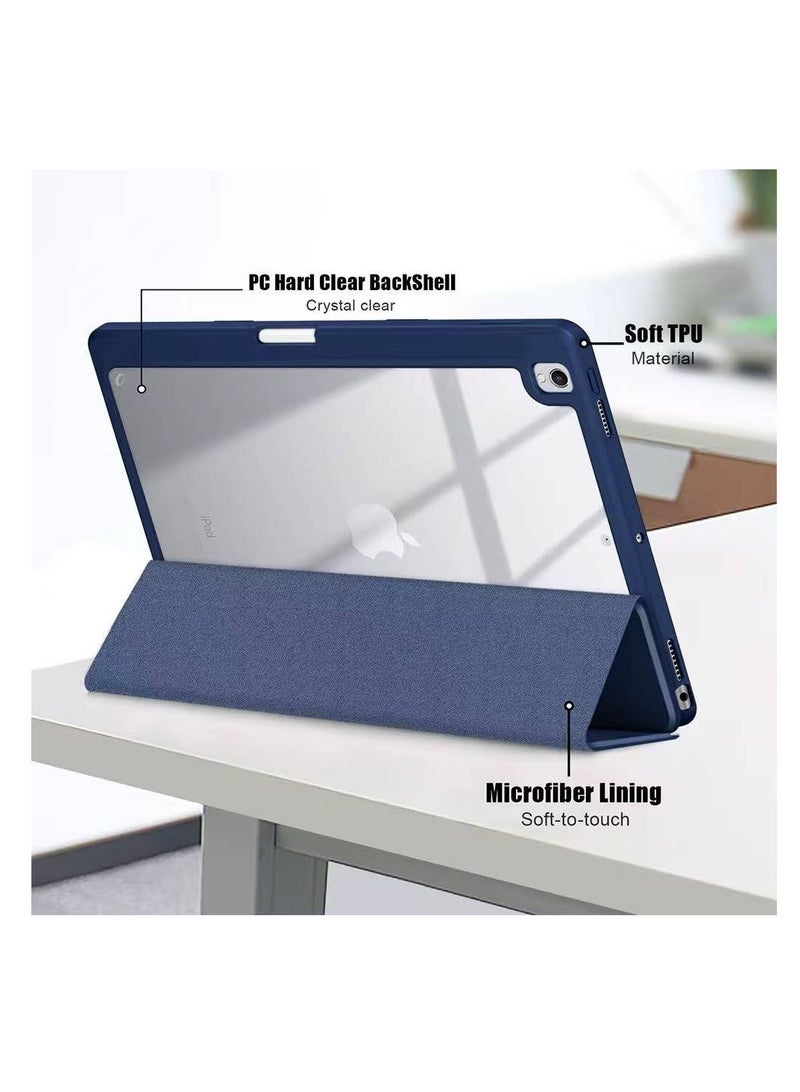 حافظة Ecosystem Hybrid متوافقة مع iPad من الجيل التاسع/الثامن/السابع (طراز 2021/2020/2019، 10.2/10.5 بوصة) - غطاء مقاوم للصدمات مع غلاف خلفي شفاف مع حامل قلم، إيقاظ/سكون تلقائي (أزرق داكن) - Image 1