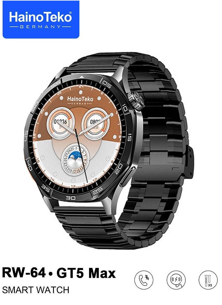Haino Teko - Haino Teko RW-64 GT5 Max Smartwatch With Large Screen AMOLED Display Voice Assistant and 3 Pair Straps Designed For Men Black - Image 1
