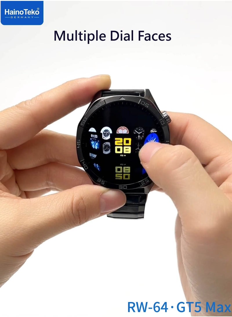 Haino Teko - Haino Teko RW-64 GT5 Max Smartwatch With Large Screen AMOLED Display Voice Assistant and 3 Pair Straps Designed For Men Black - Image 1