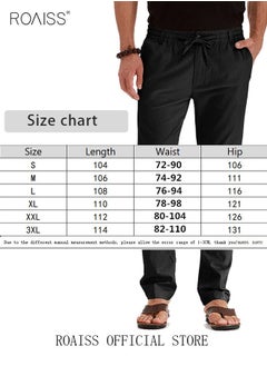 roaiss Men's Casual Solid Color Pants Loose Drawstring Waist Elastic Design Cotton Versatile Trousers  - Image 5