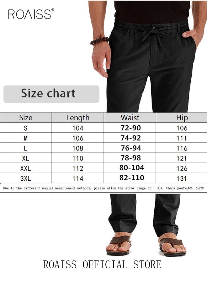 roaiss Men's Casual Solid Color Pants Loose Drawstring Waist Elastic Design Cotton Versatile Trousers  - Image 5