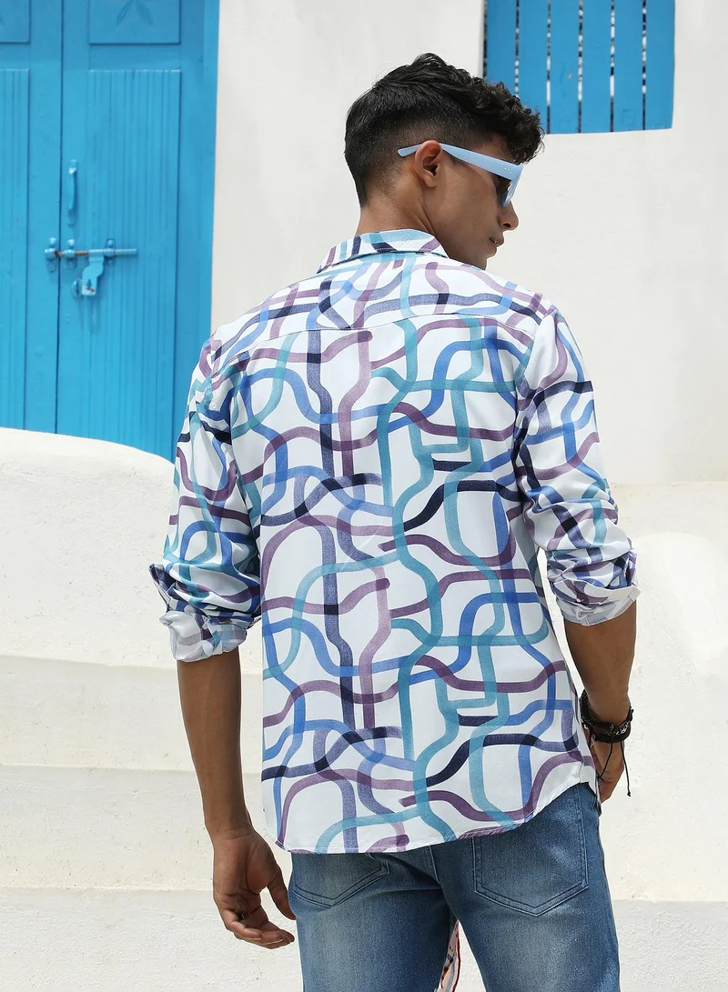 Campus Sutra Men's Abstract Print Button Up Shirt