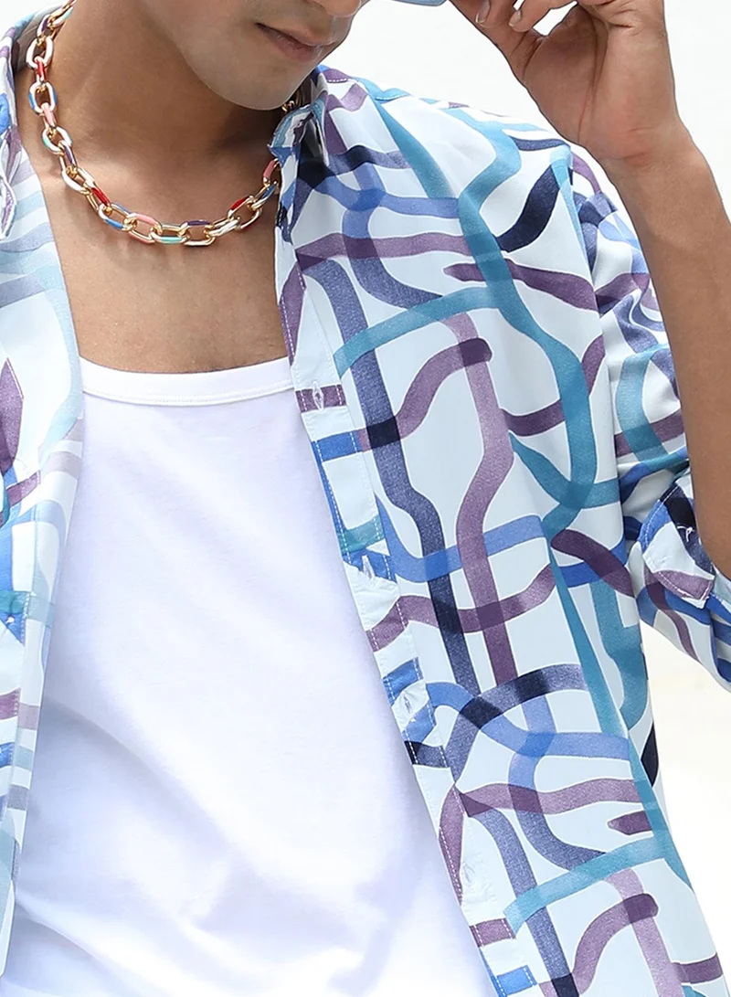 Campus Sutra Men's Abstract Print Button Up Shirt