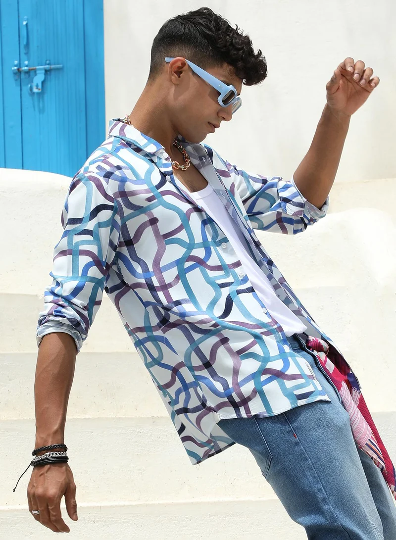 Campus Sutra Men's Abstract Print Button Up Shirt