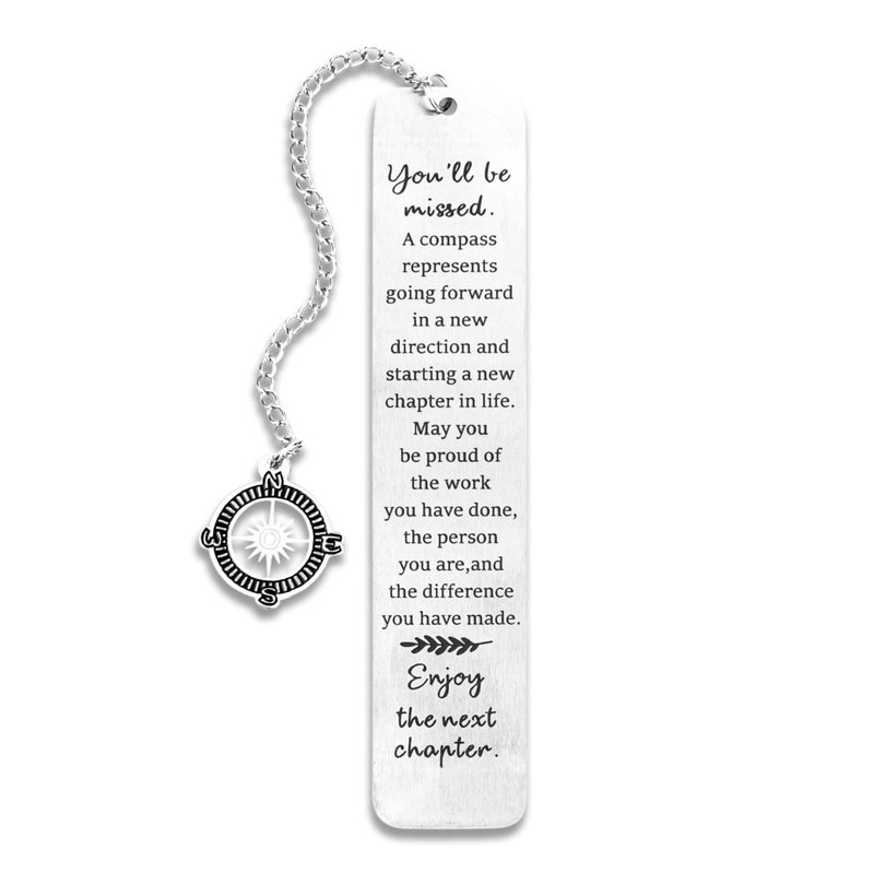 WACANTIC Metal Bookmark - Coworker Leaving Gifts for Women Men, Going Away Farewell Goodbye Gifts for Coworkers, You Will Be Missed Compass Bookmark, Retirement Gift for Boss Teacher Nurse Friend Coworker - Image 1