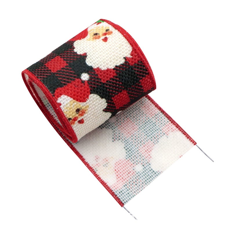 Christmas Burlap Wire Edge Ribbon with Overlock Tape 5 Yards - Image 1
