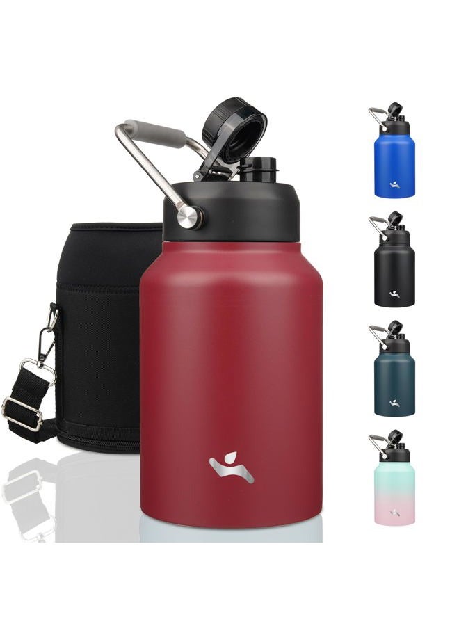 Konokyo Insulated water bottle with Metal Handle64oz-Dark red - Image 1