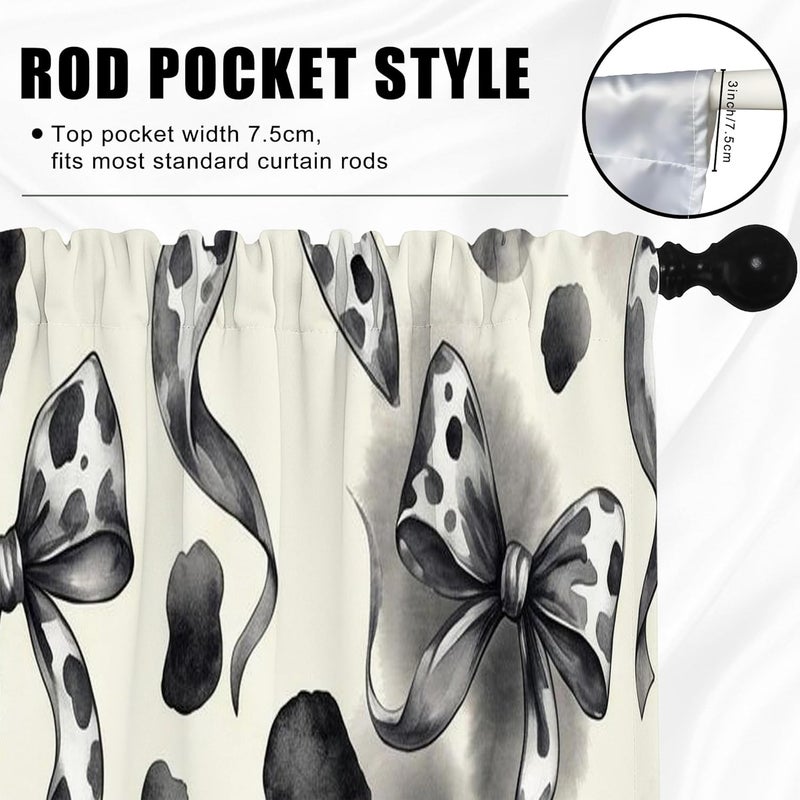 High precision lightweight material Bow Kitchen Curtains, Modern Chic Ribbon Flower N/a Black Short Valance Curtain Window Decoration for Dining Room Breakfast Nook Sink Area 18x52 Inch Standard fit - Image 5