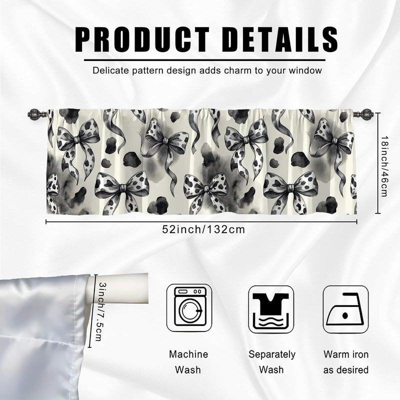 High precision lightweight material Bow Kitchen Curtains, Modern Chic Ribbon Flower N/a Black Short Valance Curtain Window Decoration for Dining Room Breakfast Nook Sink Area 18x52 Inch Standard fit - Image 3
