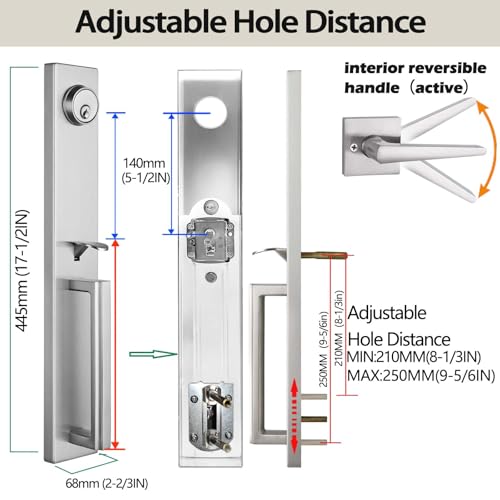 TMC Handleset with Modern Knob and Mode,Handleset for Exterior and Front Door with Deadbolt in Silver Satin Nickel Finish MDHST (KEYED HANDLESET, Brushed Nickel) - Image 2