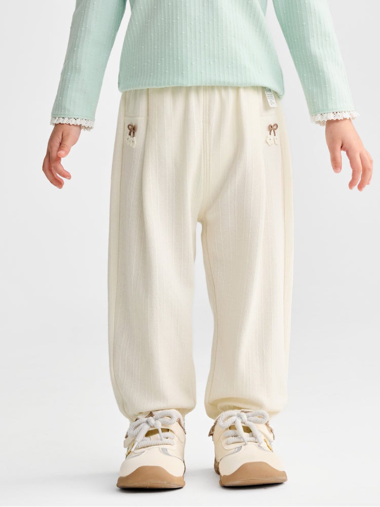 Balabala Girls' Textured Pants With Lace Hem - Image 1