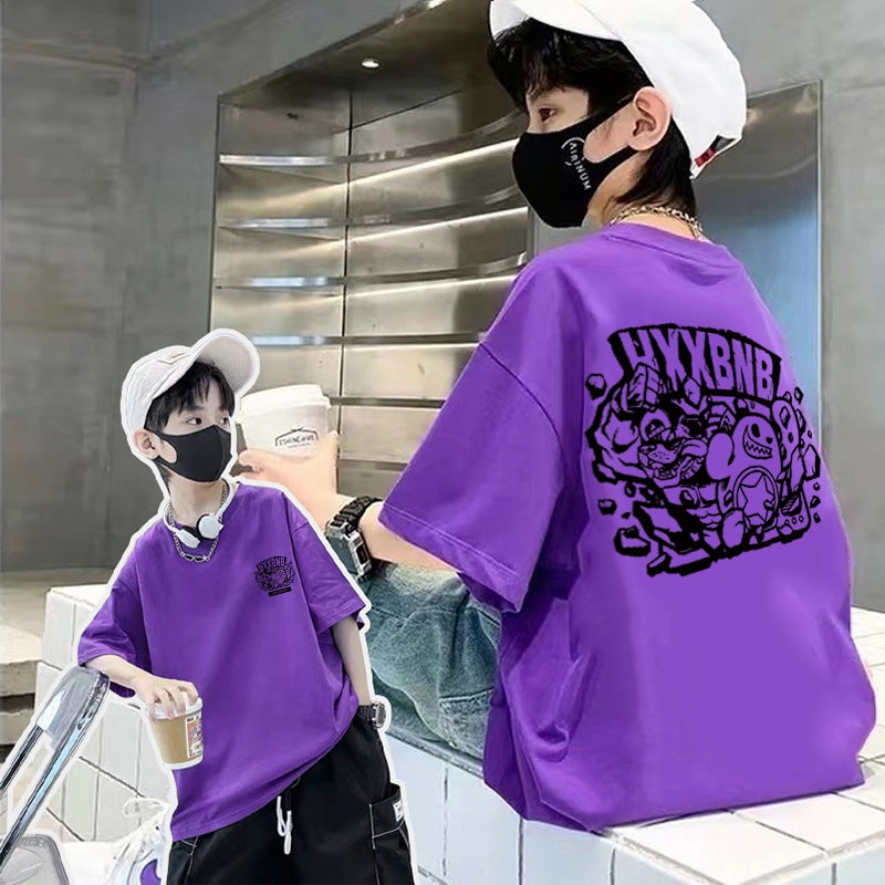 Boys Summer T-Shirt Short-Sleeved Children'S Summer Cotton Half-Sleeved T-Shirt Boys Trendy Brand Fried Street Top T - Image 1