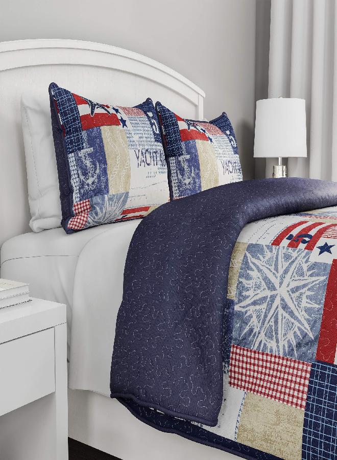 Lavish Home 3-Piece Quilt Set - Full/Queen Bedding with Nautical Americana Patchwork Print - All-Season Soft Microfiber Bedspread with Pillow Shams by Lavish Home - Image 1