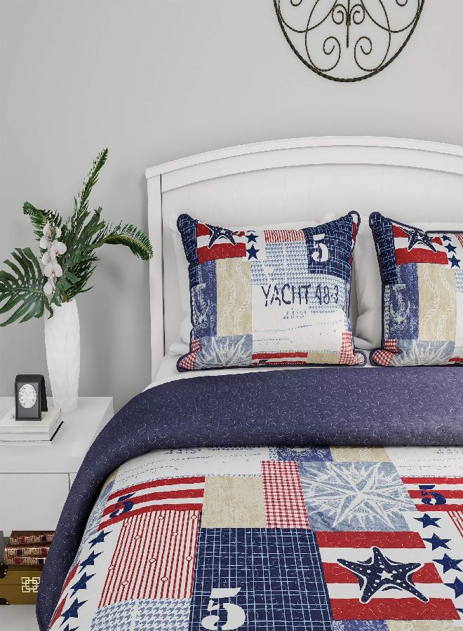Lavish Home 3-Piece Quilt Set - Full/Queen Bedding with Nautical Americana Patchwork Print - All-Season Soft Microfiber Bedspread with Pillow Shams by Lavish Home - Image 2