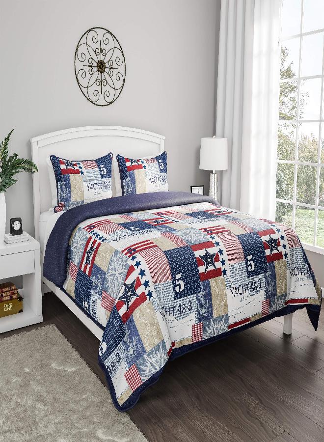 Lavish Home 3-Piece Quilt Set - Full/Queen Bedding with Nautical Americana Patchwork Print - All-Season Soft Microfiber Bedspread with Pillow Shams by Lavish Home - Image 4