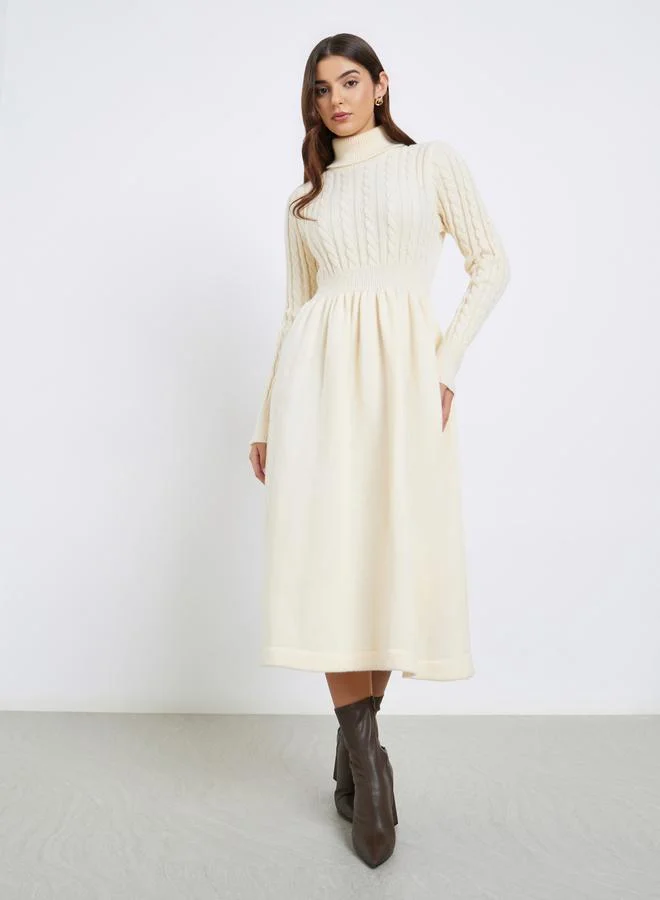 ستايلي فستان ميدي محاك بكابل كريمي