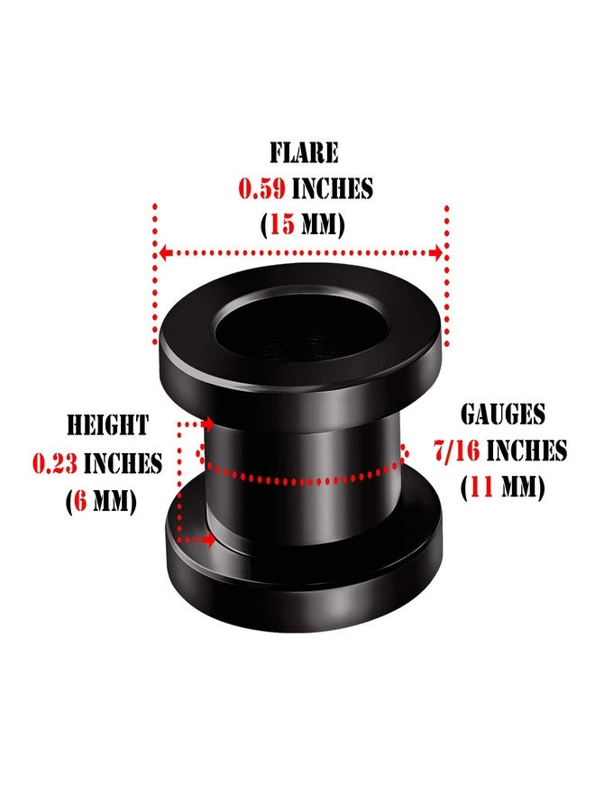 BIG GAUGES Pair of 316L Surgical Steel Black Anodized Screw-fit Piercing Jewelry Ear Stretching Lobe Plugs Flesh Tunnel Earring, Stainless Steel, - Image 2