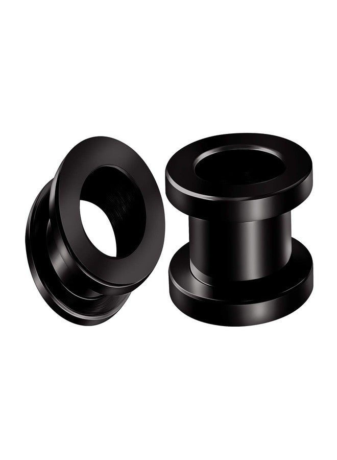BIG GAUGES Pair of 316L Surgical Steel Black Anodized Screw-fit Piercing Jewelry Ear Stretching Lobe Plugs Flesh Tunnel Earring, Stainless Steel, - Image 1