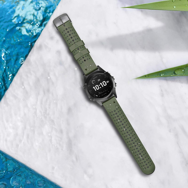 ANCOOL Compatible with Fenix 5/Fenix 6/Fenix 7 Watch Band 22mm Easy-fit Silicone Soft Sport Band Replacment for Fenix 7/6 Pro/Fenix 5 Plus/Fenix 8 47mm/Forerunner 955/965 Smartwatches (Olive Green/Black) - Image 5