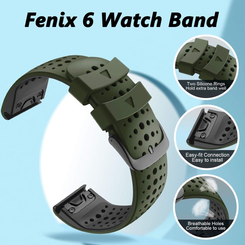 ANCOOL Compatible with Fenix 5/Fenix 6/Fenix 7 Watch Band 22mm Easy-fit Silicone Soft Sport Band Replacment for Fenix 7/6 Pro/Fenix 5 Plus/Fenix 8 47mm/Forerunner 955/965 Smartwatches (Olive Green/Black) - Image 4