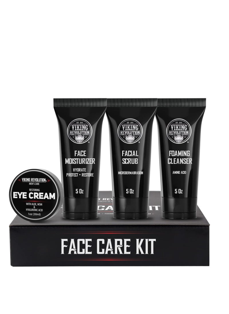 Viking Revolution - Viking Revolution Mens Facial Skin Care Kit - Includes Rejuvenating Face Moisturizer (5oz) Microdermabrasion Facial Scrub (5oz) Foaming Cleanser (5oz) Eye Cream (1oz) - Image 1