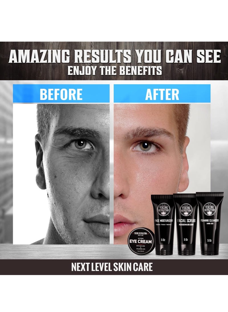 Viking Revolution - Viking Revolution Mens Facial Skin Care Kit - Includes Rejuvenating Face Moisturizer (5oz) Microdermabrasion Facial Scrub (5oz) Foaming Cleanser (5oz) Eye Cream (1oz) - Image 1