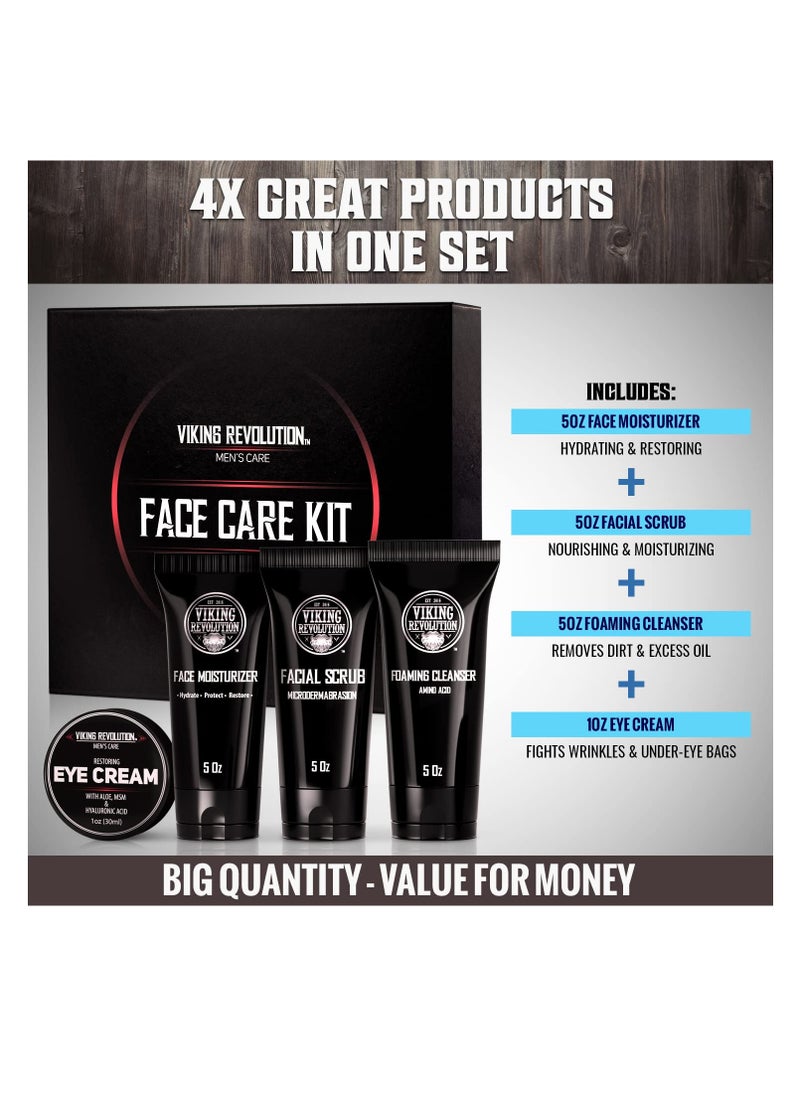 Viking Revolution - Viking Revolution Mens Facial Skin Care Kit - Includes Rejuvenating Face Moisturizer (5oz) Microdermabrasion Facial Scrub (5oz) Foaming Cleanser (5oz) Eye Cream (1oz) - Image 1