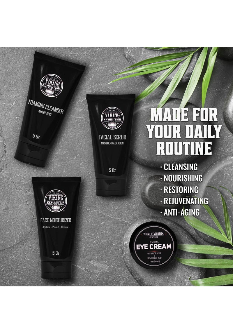 Viking Revolution - Viking Revolution Mens Facial Skin Care Kit - Includes Rejuvenating Face Moisturizer (5oz) Microdermabrasion Facial Scrub (5oz) Foaming Cleanser (5oz) Eye Cream (1oz) - Image 1