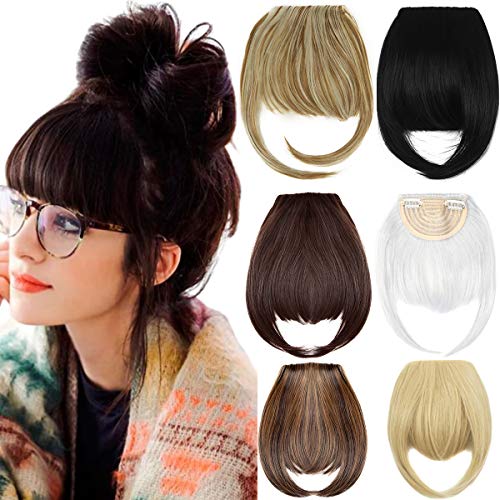 SLLIE 8" Clip in Bangs Hair Extensions Thick Full Neat Bangs Fringe Hair Extension with Temples One Piece Clip on Front Bangs Hairpiece - Image 1